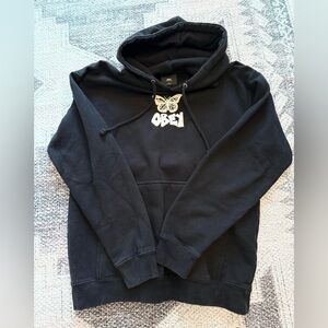 Obey Black Hoodie with Drawstring Detail Size Medium